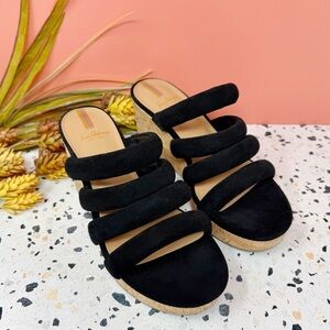 Sam Edelman Yukon Black Suede Strappy Women’s Wedge Cork Sandals Sz 7